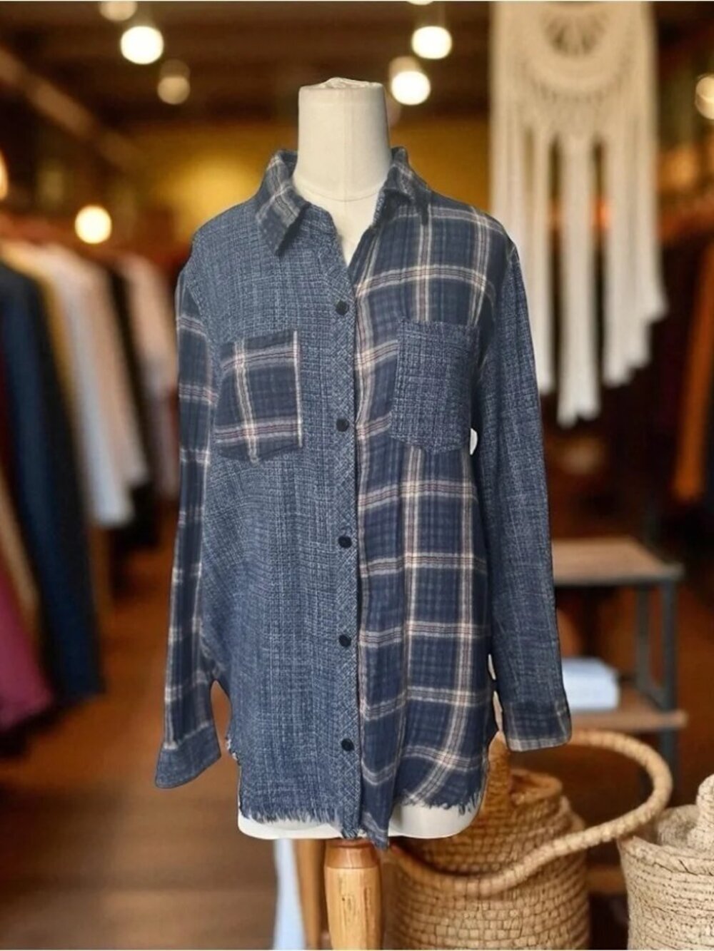 ANTHROPOLOGIE Artisan De Luxe Women L Button Shirt Flannel Plaid Mix Split Multi - Picture 1 of 7